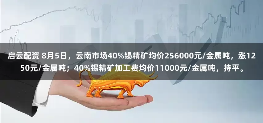 启云配资 8月5日，云南市场40%锡精矿均价256000元/金属吨，涨1250元/金属吨；40%锡精矿加工费均价11000元/金属吨，持平。